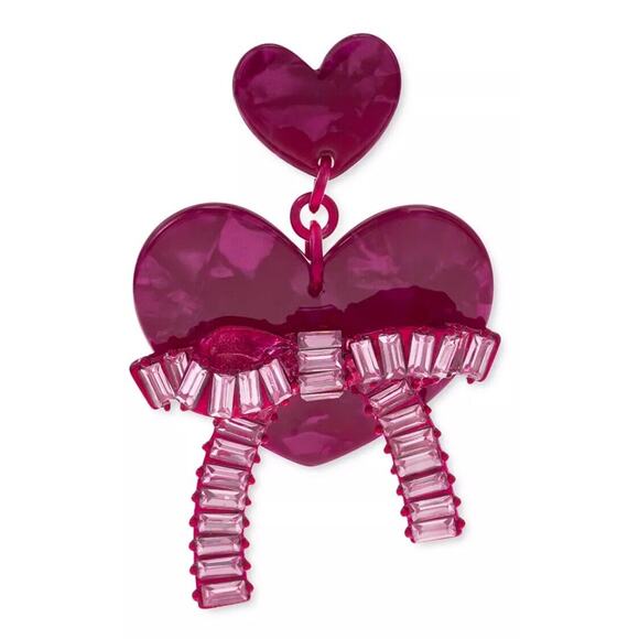 Fuchsia Tone Double Heart Earrings Bow Chic Stylish Trendy Fashion Gift For Her - Picture 2 of 6